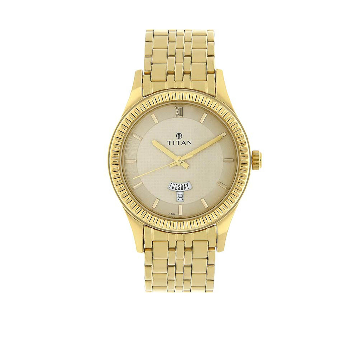 Titan Quartz Analogue with Day and Date White Dial Stainless Steel Strap Watch for Men